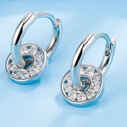 MYKI Silver-Plated CZ Studded Contemporary Hoop Earrings-5