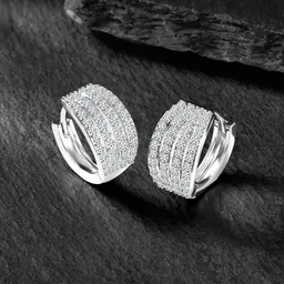 Peora Silver-Plated Contemporary Cubic Zirconia Hoop Earrings-1