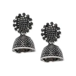 Mahi Silver-Toned Oxidized Contemporary Jhumka Earrings-image-72