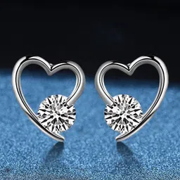 MYKI Silver-Toned Heart-Shaped CZ-Studed Earrings-34