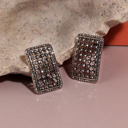 SOHI Gold-Plated Contemporary Oxidised Studs Earrings-19