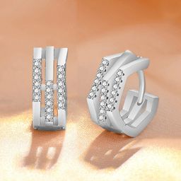 Jewels Galaxy Silver-Plated American Diamond-Studded Hoop Earrings-26