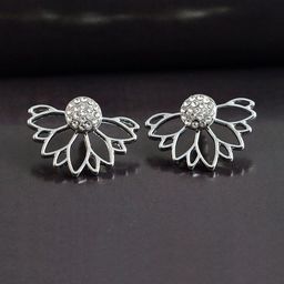 Jewels Galaxy Silver-Plated AD Stoned Studs Earrings-image-5