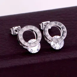 Jewels Galaxy Silver-Plated Circular CZ Studded Studs Earrings-image-59