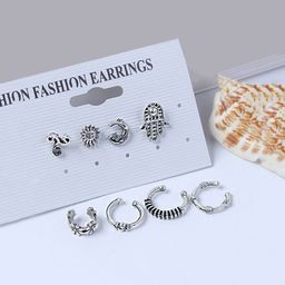 Yellow Chimes Set Of 8 Silver-Plated Oxidised Antique Bohemian Stud Earrings-35