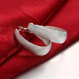 Yellow Chimes Silver-Toned Sparkling Textured Hoop Earrings-41