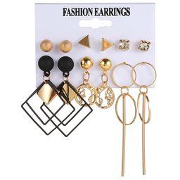Vembley Set Of 6 Gold-Toned Contemporary Studs & Drop Earrings-12