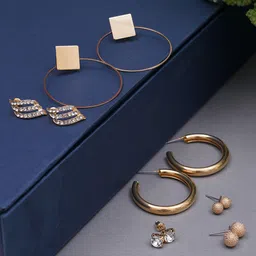 KARATCART Set of 6 Gold-Toned Contemporary Studs Earrings-image-53