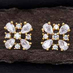 Sukkhi Gold Plated Square Shaped Cubic Zirconia Studs Earrings-5