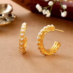 Voylla Gold-Plated Beaded Contemporary Hoop Earrings-image-76