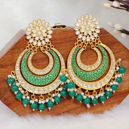 Crunchy Fashion Gold-Plated Kundan Contemporary Chandbalis-55
