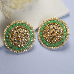 SOHI Green Contemporary Studs Earrings-image-0
