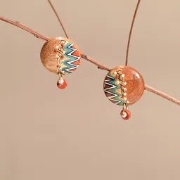 AAKRITI ART CREATIONS Brass-Plated Wood Circular Drop Earrings-16