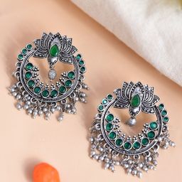 AQUASTREET Oxidised Lotus design Ethnic Drop Circular Big Studs Earrings Copper-54