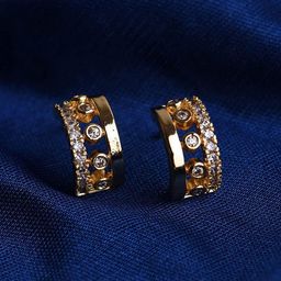 DressBerry Gold-Plated Zircon Stoned Circular Half Hoop Earrings-4