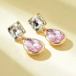 DressBerry Gold-Plated Zircon Stoned Geometric Drop Earrings-0