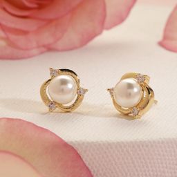 MINUTIAE Gold-Plated & White Floral Studs-49