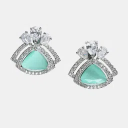 DressBerry Silver-Toned & Sea Green Rhodium-Plated Triangular Studs Earrings-4