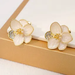 Krelin Stone-Studded 925 Sterling Silver Floral Studs Earrings-image-55