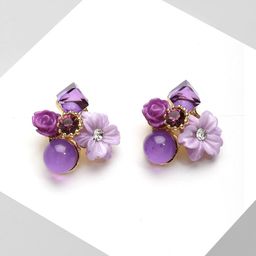 AVANT-GARDE PARIS Purple Floral Handcrafted Studs Earrings-image-14