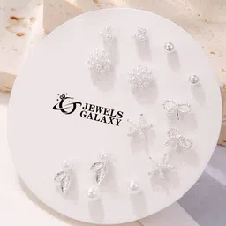 Jewels Galaxy Set of 7 Silver Plated Crystals Studs Earrings-7