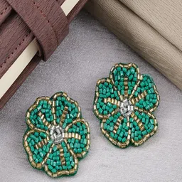UNIVERSITY TRENDZ Beaded Floral Shaped Studs Earrings-34