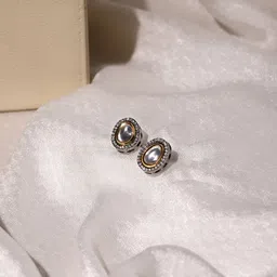 Ruby Raang Black Teardrop Kundan Shaped Studs Earrings-13