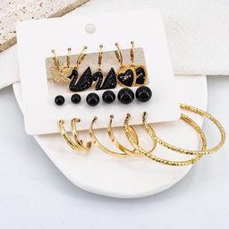 VIEN Set Of 9 Gold Plated Studded Stainless Steel Earrings-32