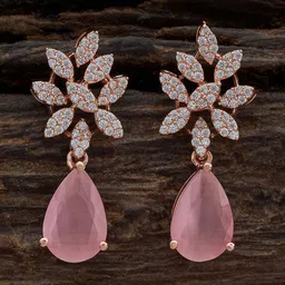 Kushal's Fashion Jewellery Rose Gold-Plated CZ Stone Studded Teardrop Shaped Drop Earrings-18