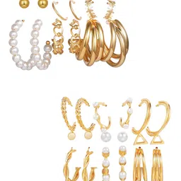 Vembley Gold-Toned Combo of 15 Pair Hoop and Studs Earrings-image-23
