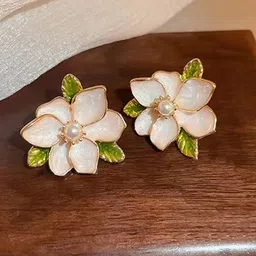 FIMBUL Gold-Plated Stones Studded Floral Studs Earrings-23