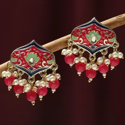 OOMPH Gold-Plated Floral Kundan Studded Studs Earrings-image-15