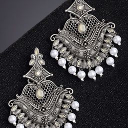 KARATCART Grey & White Classic Studs Earrings-image-6