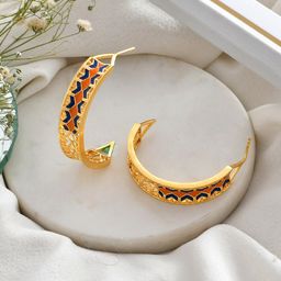 Voylla Zulu Jamila Gold-Plated Enameled Statement Half Hoop Earrings-image-77