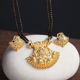 PANASH Gold-Plated Beaded Handcrafted Mangalsutra With Earrings-image-20