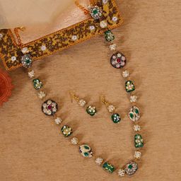 ABDESIGNS Gold-Plated Beaded Jaipuri Mala With Pair Of Earrings-46