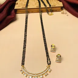 ABDESIGNS Gold Plated Stone Studded & Beaded Mangalsutra With Earrings-20