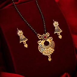 aadita Gold-Toned & Black AD Studded Mangalsutra Sets-19