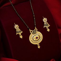 aadita Gold-Toned & Black AD Stone Studded Mangalsutra with Earrings-50