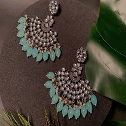 I Jewels Silver-Plated Kundan Contemporary Oxidised Chandbalis Earrings-image-58