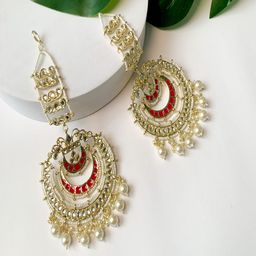 I Jewels Gold Plated Kundan Studded & Beaded Chandbalis-49