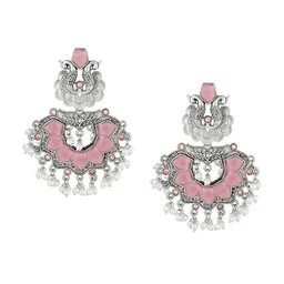 Zaveri Pearls Silver-Plated Peacock Shaped Stone Studded & Beaded Chandbalis-55