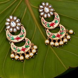 Sukkhi Gold Plated Contemporary Kundan Meenakari Chandbalis-55