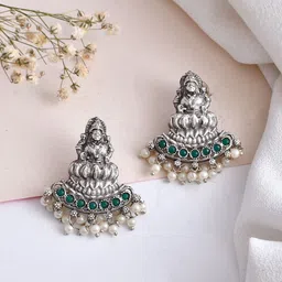 DASTOOR Silver-Plated Oxidised Contemporary Chandbalis-42
