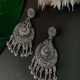 I Jewels Silver-Plated Contemporary Oxidised Drop Earrings-49