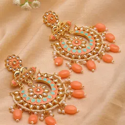 PANASH Gold-Plated Kundan & Artificial Beads Studded Chandbalis-image-84