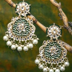 ZENEME Green Peacock Shaped Chandbalis Earrings-image-0
