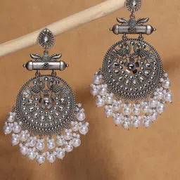 OOMPH Peacock Shaped Oxidised Chandbalis Earrings-54