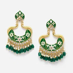 Anouk Gold-Plated Peacock Shaped Kundan Studded & Beaded Chandbalis-15