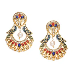 Crunchy Fashion Gold-Plated Peacock Shaped Chandbali Earrings-image-63